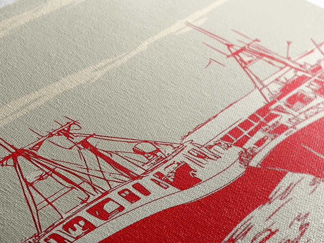 Two Red Fishing Boats At Harbor Canvas Print, Nautical Wall Art, Coastal Decor, Maritime Living Room Poster Gift For Him