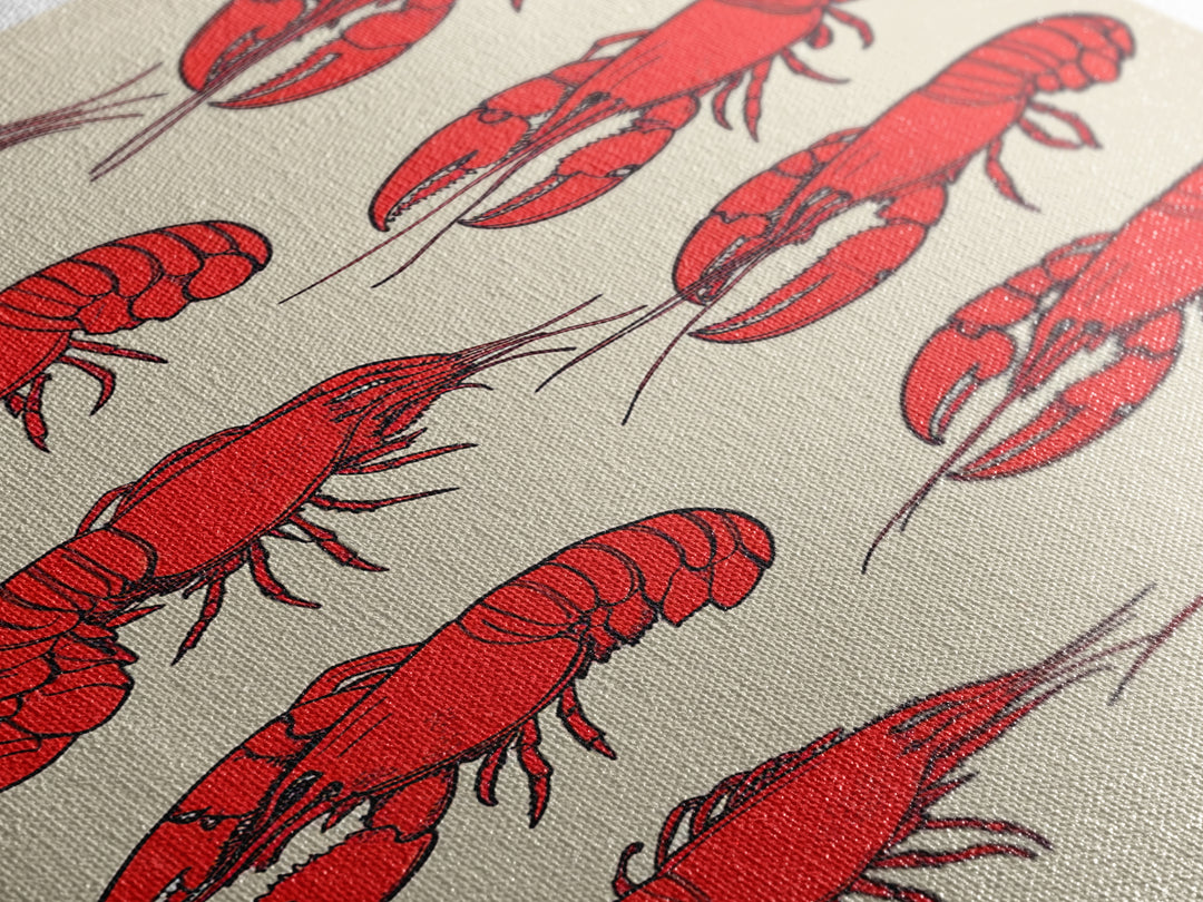 Red Lobster Pattern On Beige Wall Art, Coastal Kitchen Decor, Seafood Print, Nautical Home Decor, Beach House Dining Room Gift
