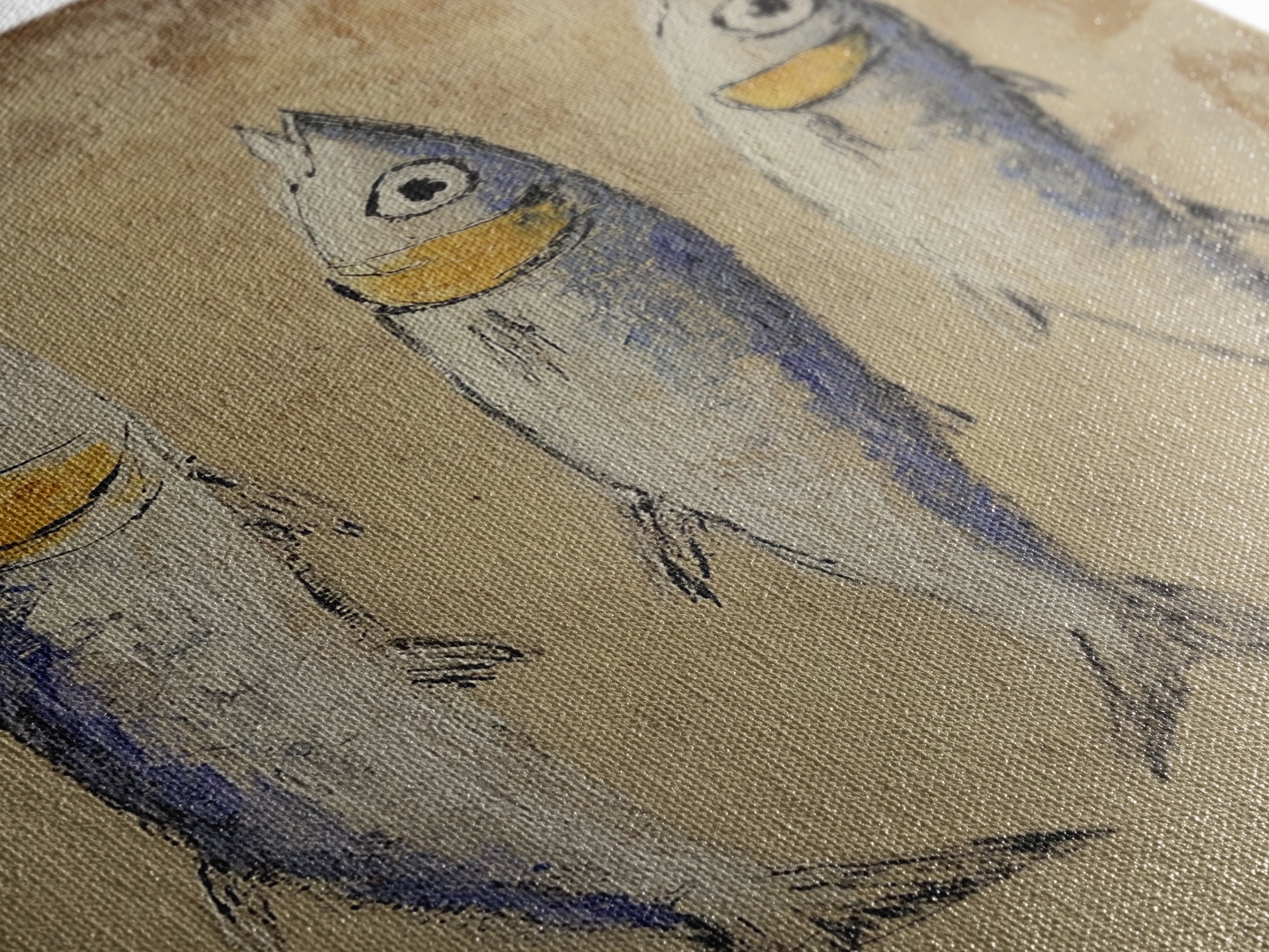 Rustic Three Sardines On Textured Beige Wall Art, Coastal Kitchen Decor, Nautical Fish Canvas Print For Beach House Dining Room
