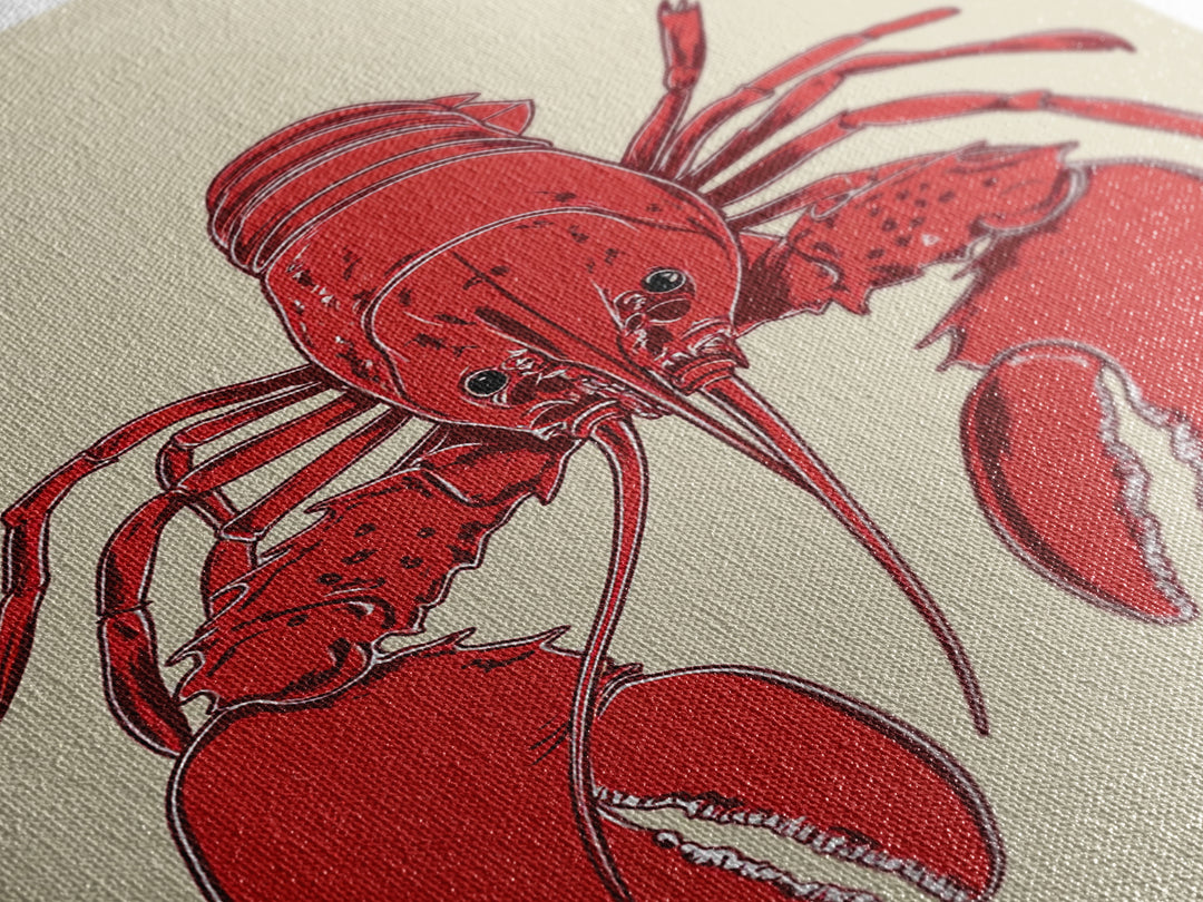 Bold Red Lobster Illustration Canvas Print, Coastal Kitchen Wall Art, Nautical Seafood Decor, Beach House Gift For Food Lovers