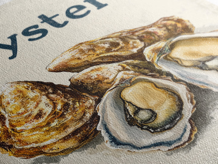 Blue Oyster Shell Illustration Canvas Print, Coastal Kitchen Wall Decor, Seafood Poster, Nautical Dining Room Art Print, Gift For Foodie