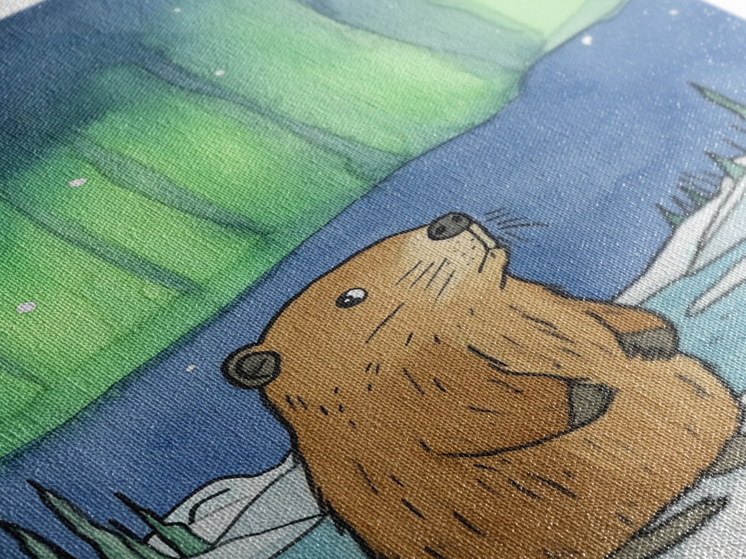 Whimsical Beaver Aurora Wall Art, Northern Lights Animal Print, Winter Nursery Decor, Woodland Animal Gift, Cozy Kids Room Decor