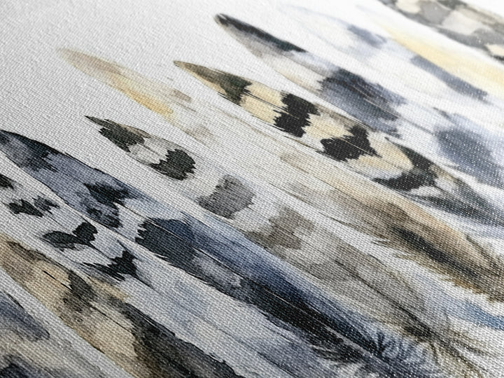 Watercolor Feather Collection Wall Art, Boho Bird Feather Canvas Print, Neutral Nature Decor, Rustic Gallery Wall Print Set