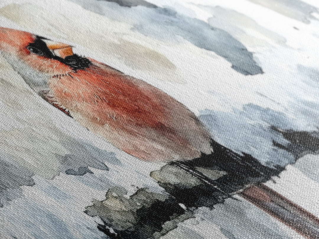 Snowy Red Cardinal On Fence Framed Canvas Print, Winter Bird Wall Art, Rustic Farmhouse Home Decor, Christmas Gift For Her