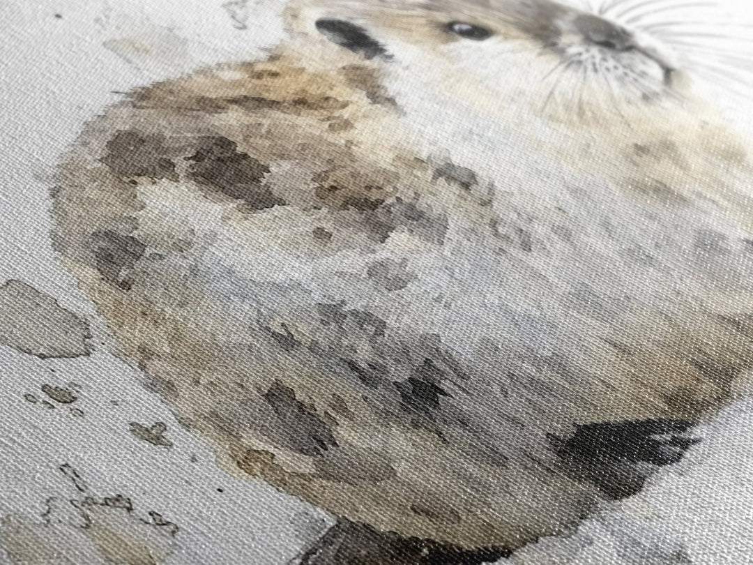Cute River Otter In Snow Canvas Print, Watercolor Animal Art, Woodland Nursery Decor, Wildlife Wall Art, Housewarming Gift