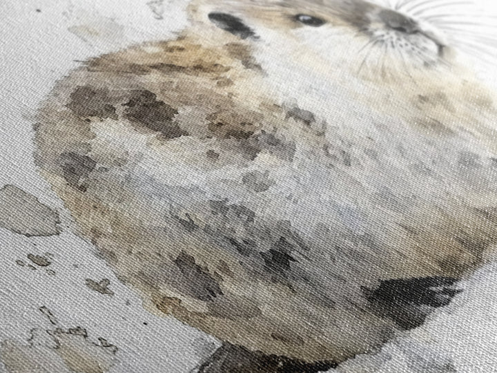 Cute River Otter In Snow Canvas Print, Watercolor Animal Art, Woodland Nursery Decor, Wildlife Wall Art, Housewarming Gift