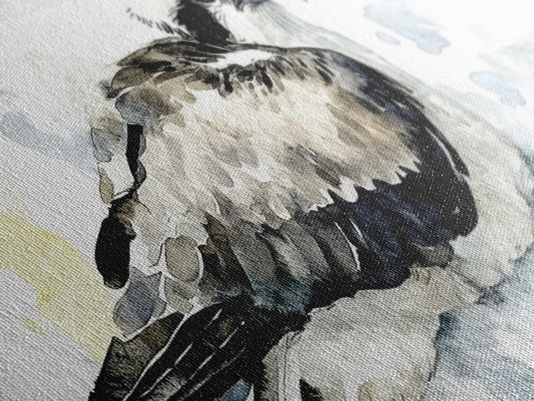 Flying Osprey Watercolor Wall Art, Black And White Bird Canvas Print, Wildlife Fine Art Print, Coastal Nature Decor Gift
