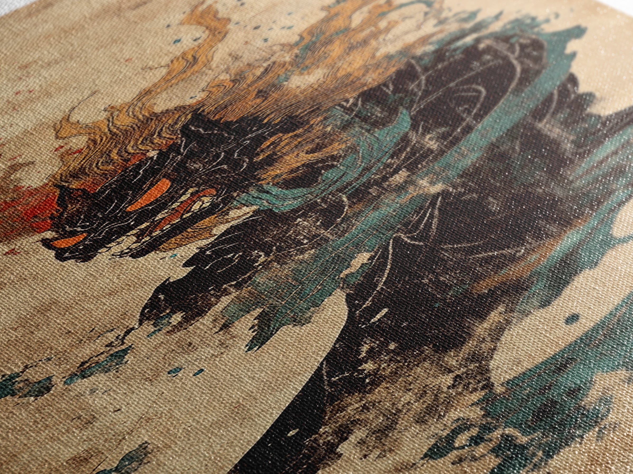Dark Japanese Dragon With Red Sun Canvas Print, Mythical Fantasy Wall Art, Asian Warrior Decor, Gothic Statement Poster Art