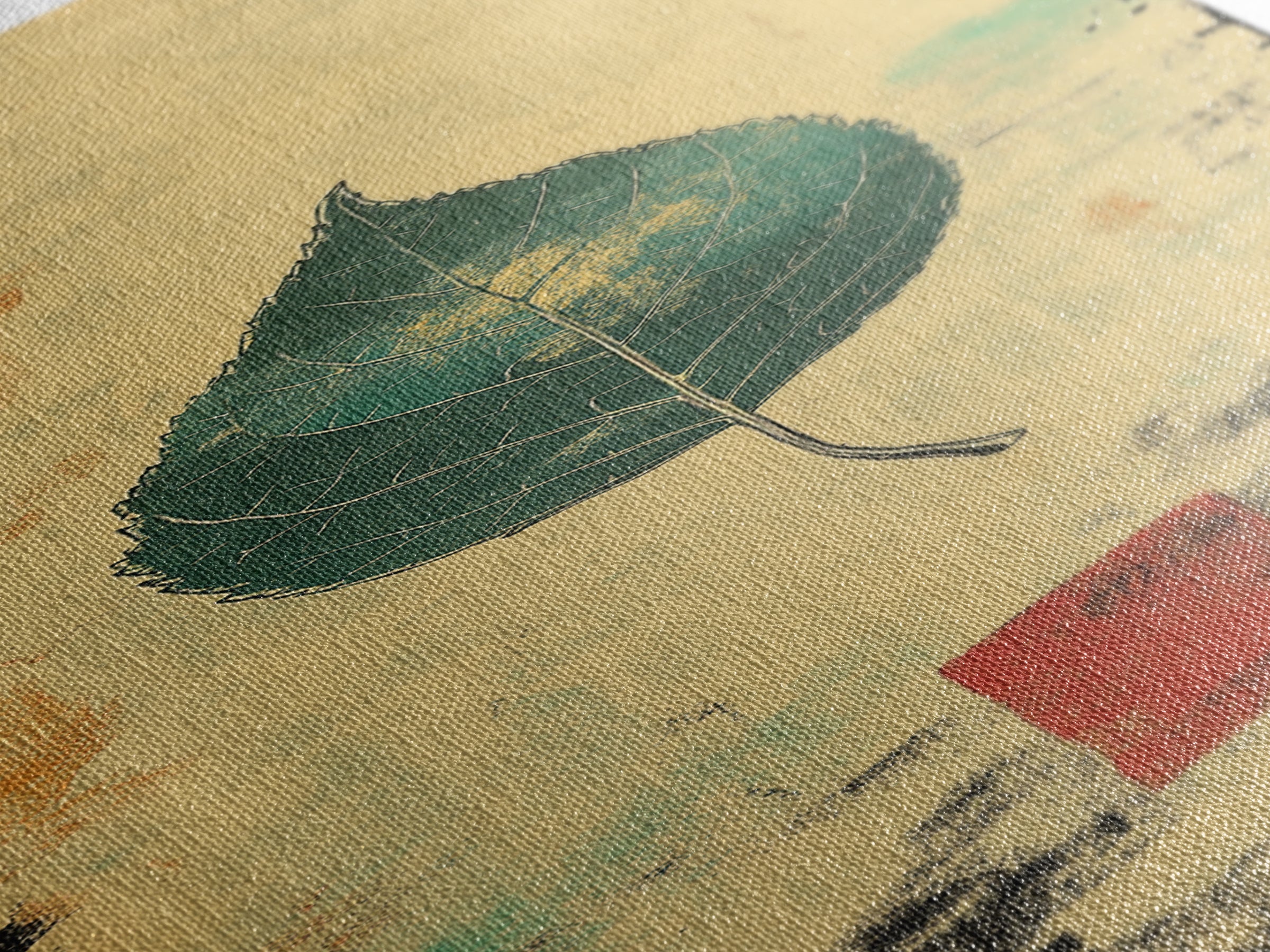 Green Botanical Leaf Wall Art, Japanese Wabi Sabi Nature Print, Minimalist Organic Modern Decor, Vertical Canvas Print For Home