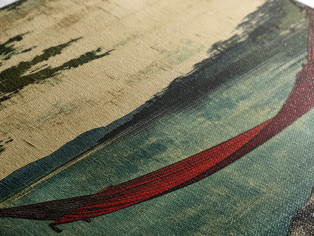 Red Hammock Over Serene Lake Wall Art, Japandi Landscape Print, Rustic Cabin Decor, Nature Wall Decor, Calming Home Decor Gift