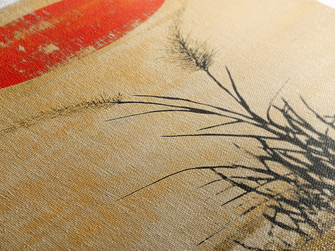 Red Sun Grass Minimalist Wall Art, Japanese Landscape Canvas Print, Wabi Sabi Decor, Neutral Wall Decor, Zen Home Decor Print