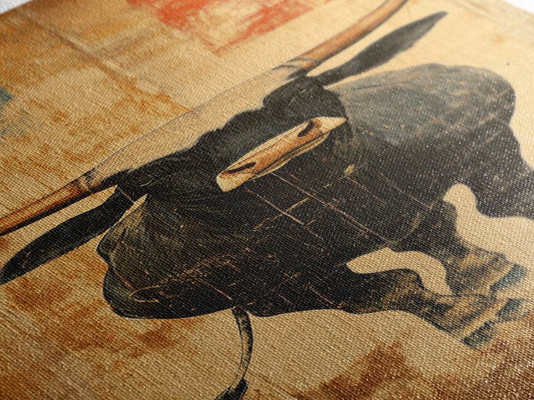 Black Longhorn Bull Western Wall Art, Rustic Farmhouse Canvas Print, Cowboy Decor, Ranch House Decor, Gift For Him, Living Room Decor