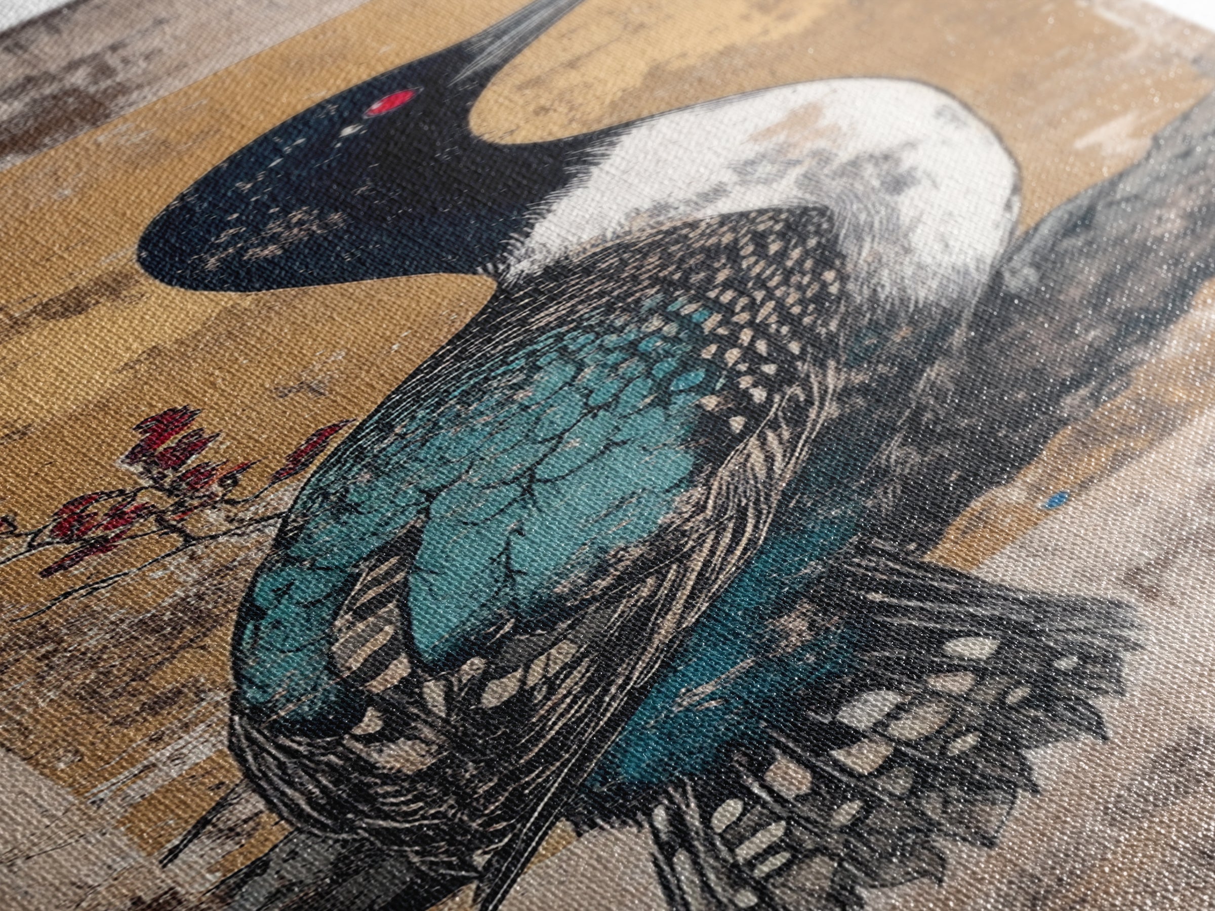 Teal Loon Bird Framed Canvas Print, Japanese Wildlife Wall Art, Nature Inspired Decor, Bird Lover Gift, Gallery Wall Art