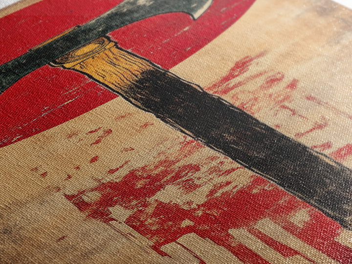 Rustic Axe Wall Art, Japanese Red Sun Tool Print, Samurai Inspired Decor, Masculine Office Decor, Framed Canvas Print, Gift For Him
