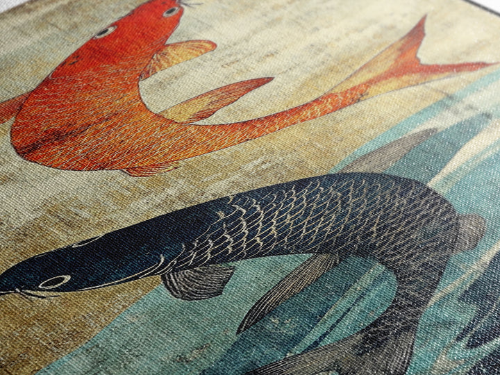 Orange And Black Koi Fish Wall Art, Japanese Koi Canvas Print, Coastal Fish Decor, Framed Canvas Print For Bathroom And Spa Decor