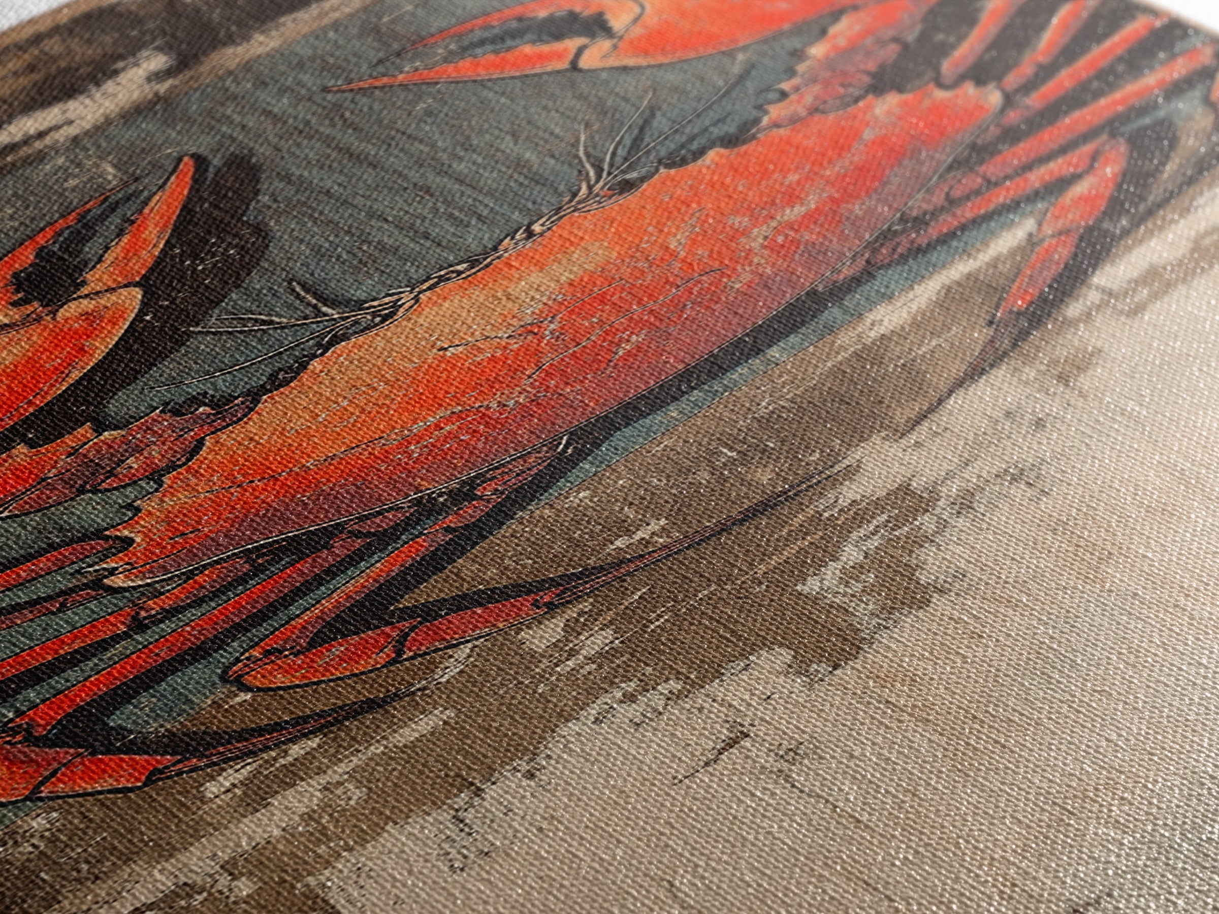 Bright Red Crab On Weathered Wood Wall Art, Nautical Japanese Seafood Print, Coastal Kitchen Decor, Beach House Canvas Print