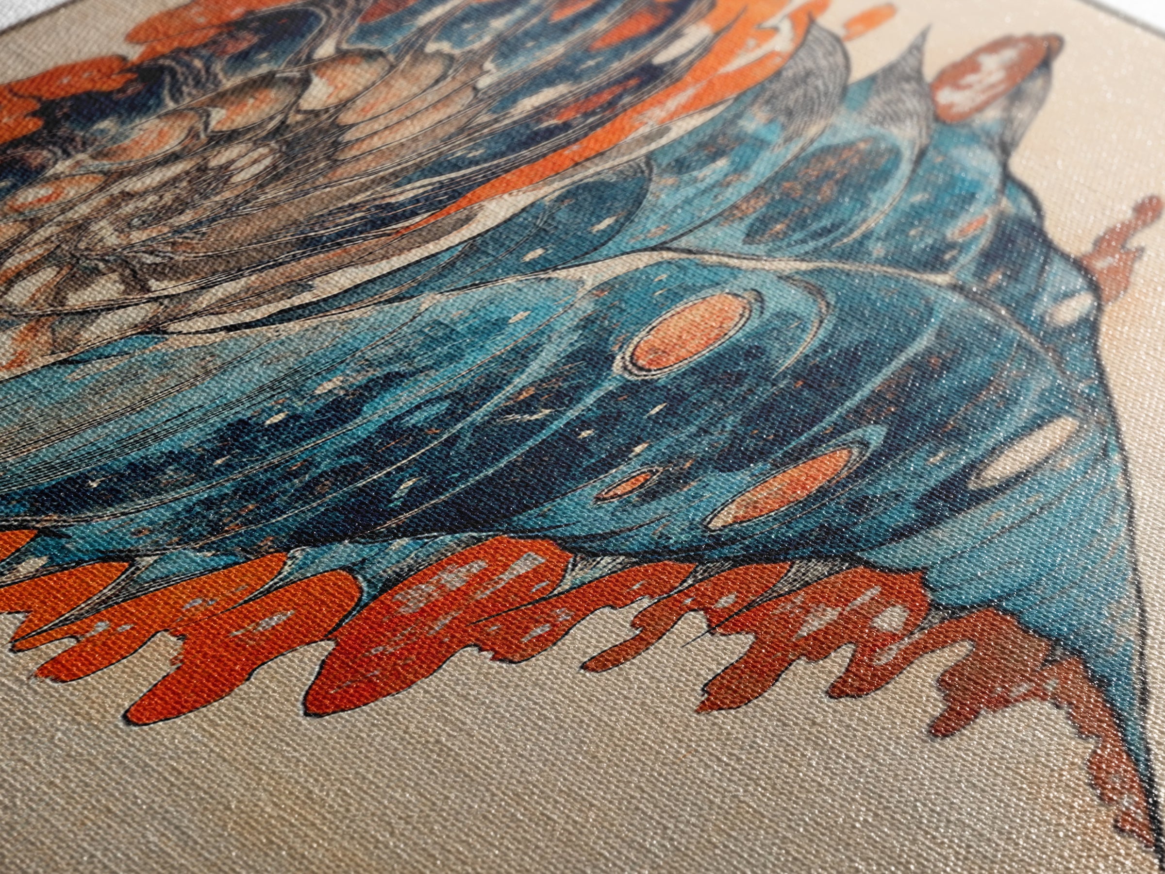 Blue Orange Spiral Seashell Wall Art, Japanese Woodblock Coastal Canvas Wall Decor, Nautical Ocean Print For Beach House