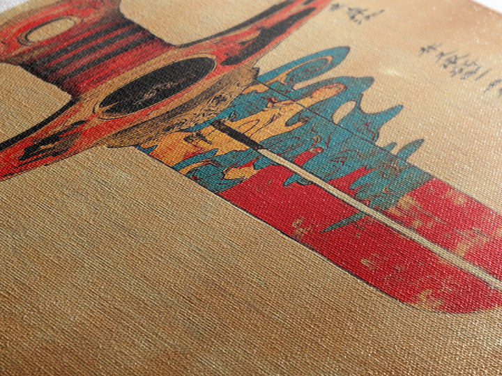 Ornate Red Samurai Sword Wall Art, Japanese Calligraphy Print, Martial Arts Decor, Asian Wall Decor, Gift For Him, Masculine Office Decor
