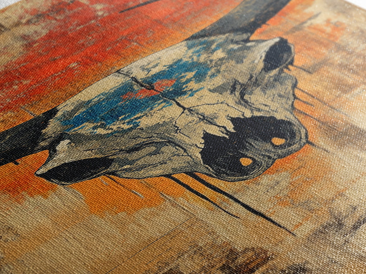 Western Bull Skull On Distressed Wood Wall Art, Rustic Cowboy Decor, Southwestern Canvas Print, Ranch Housewarming Gift Art