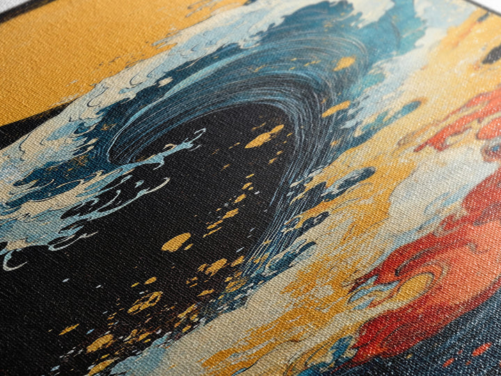 Golden Moon Ocean Wave Framed Canvas Print, Japanese Wall Art, Coastal Decor, Bold Ukiyo E Seascape For Modern Home Decor