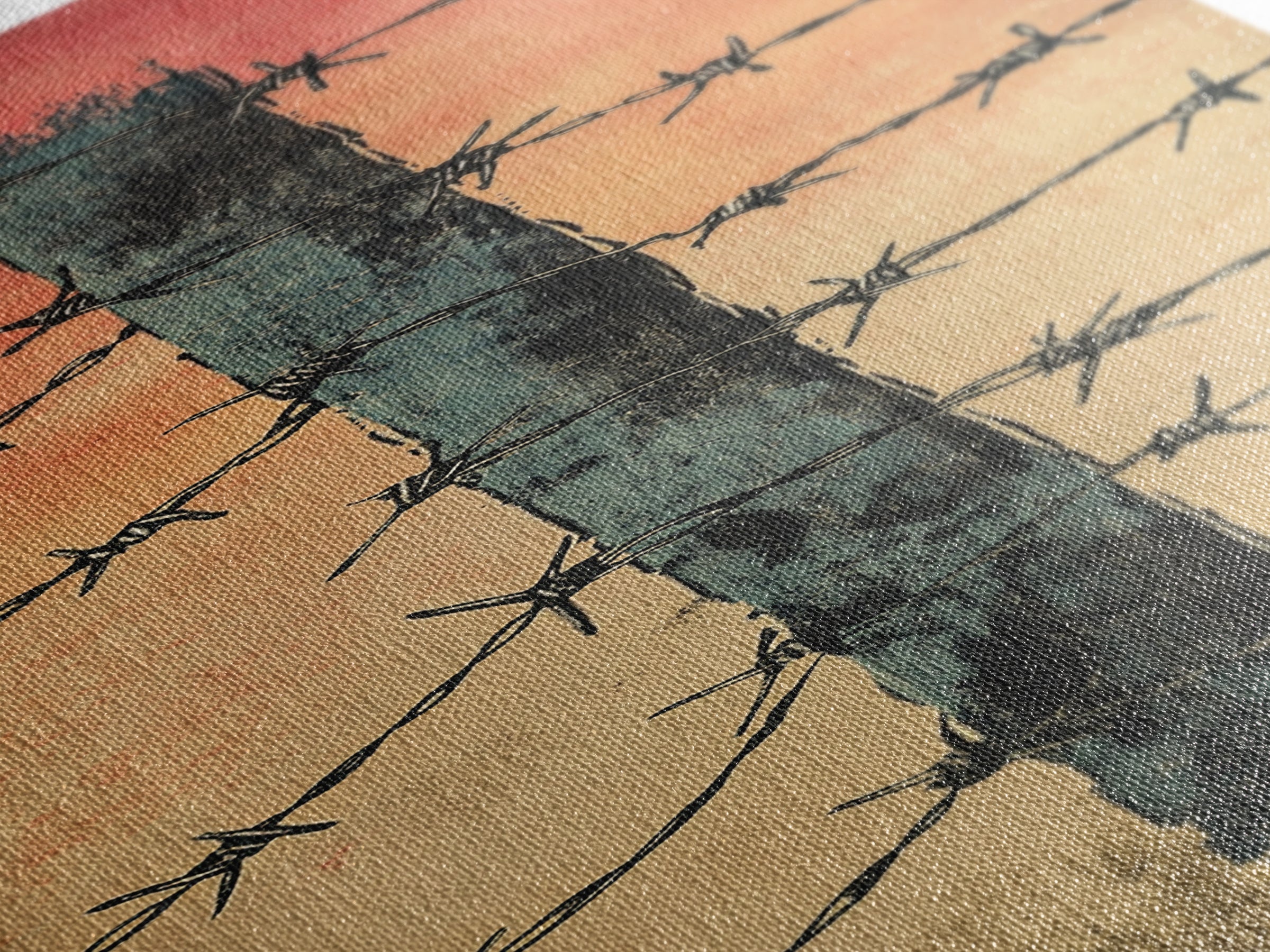 Barbed Wire Fence Post At Red Sunset Wall Art, Rustic Western Decor, Industrial Farmhouse Print, Masculine Office Decor Gift