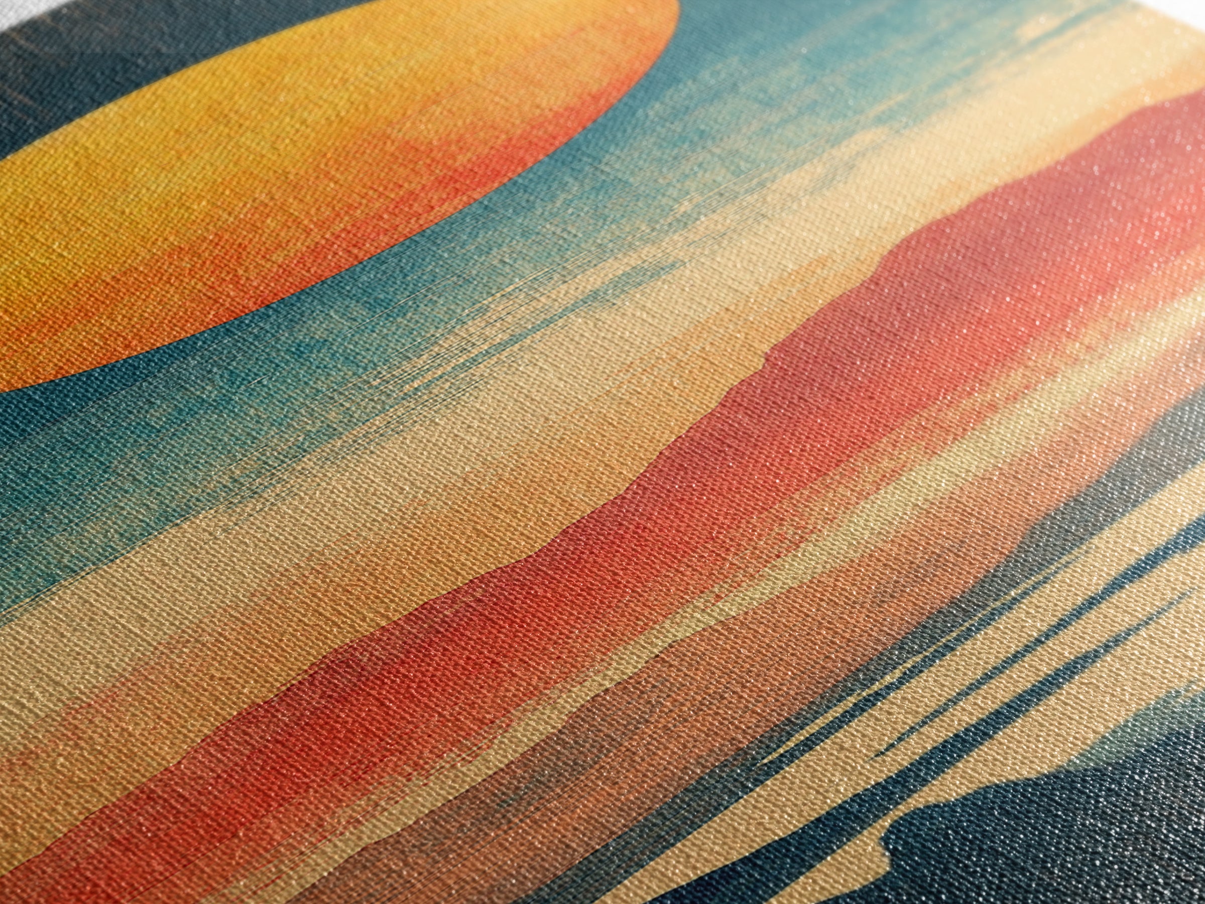 Golden Sun Over Coral Mountains And Reflective Lake Canvas Print, Abstract Landscape, Modern Wall Art, Coastal Decor, Home Decor