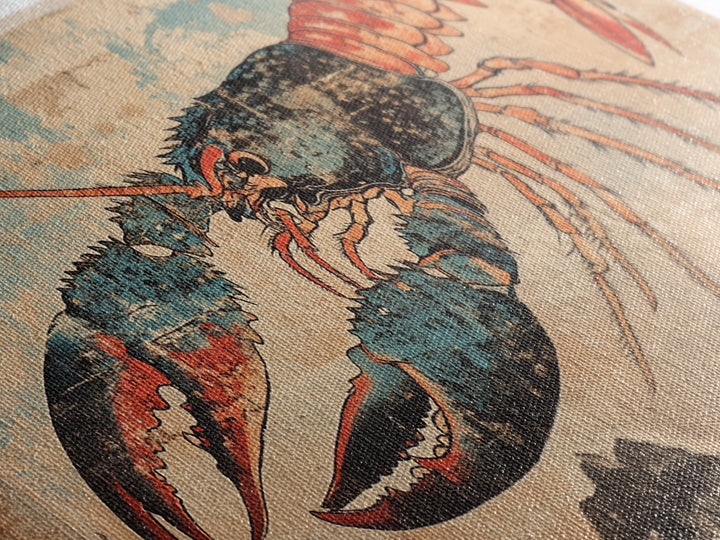 Blue And Coral Lobster With Large Claws Canvas Print, Coastal Kitchen Wall Art, Seafood Art Print, Nautical Home Decor, Beach House Decor
