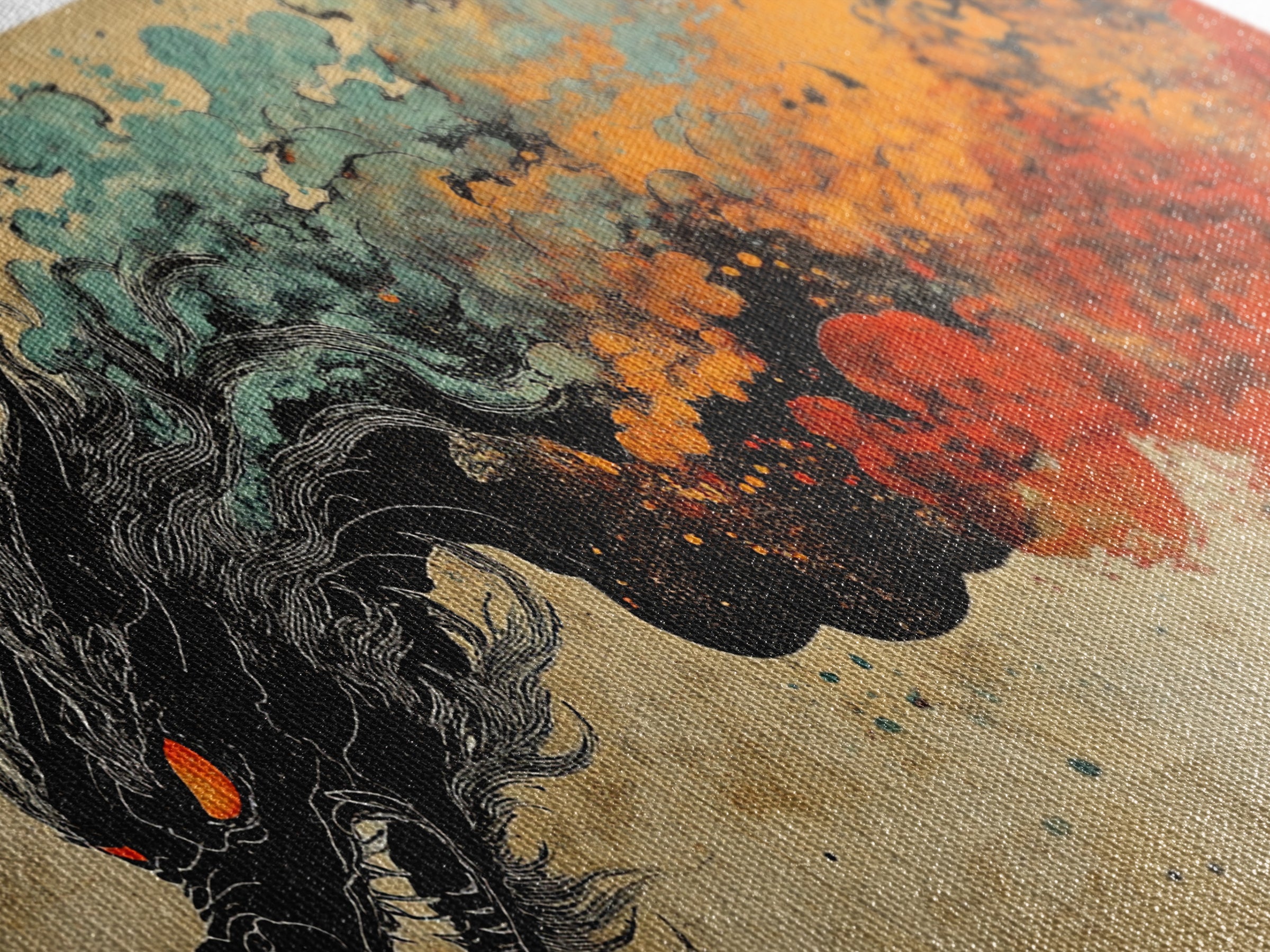 Black Dragon With Fiery Smoke Wall Art, Japanese Fantasy Art Print, Dark Mythical Decor, Dramatic Gaming Room Canvas Print