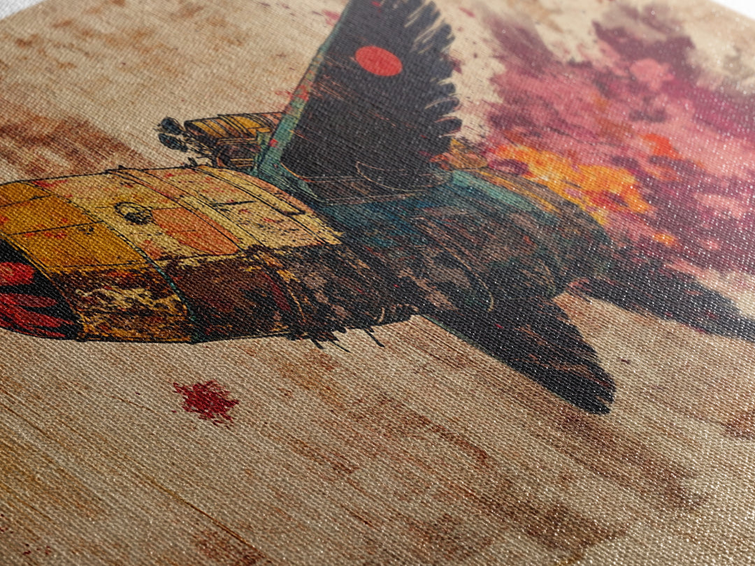 Retro Rocket Bird In Flight Wall Art, Japanese Sci Fi Art Print, Cyberpunk Bird Poster Decor, Futuristic Canvas Print