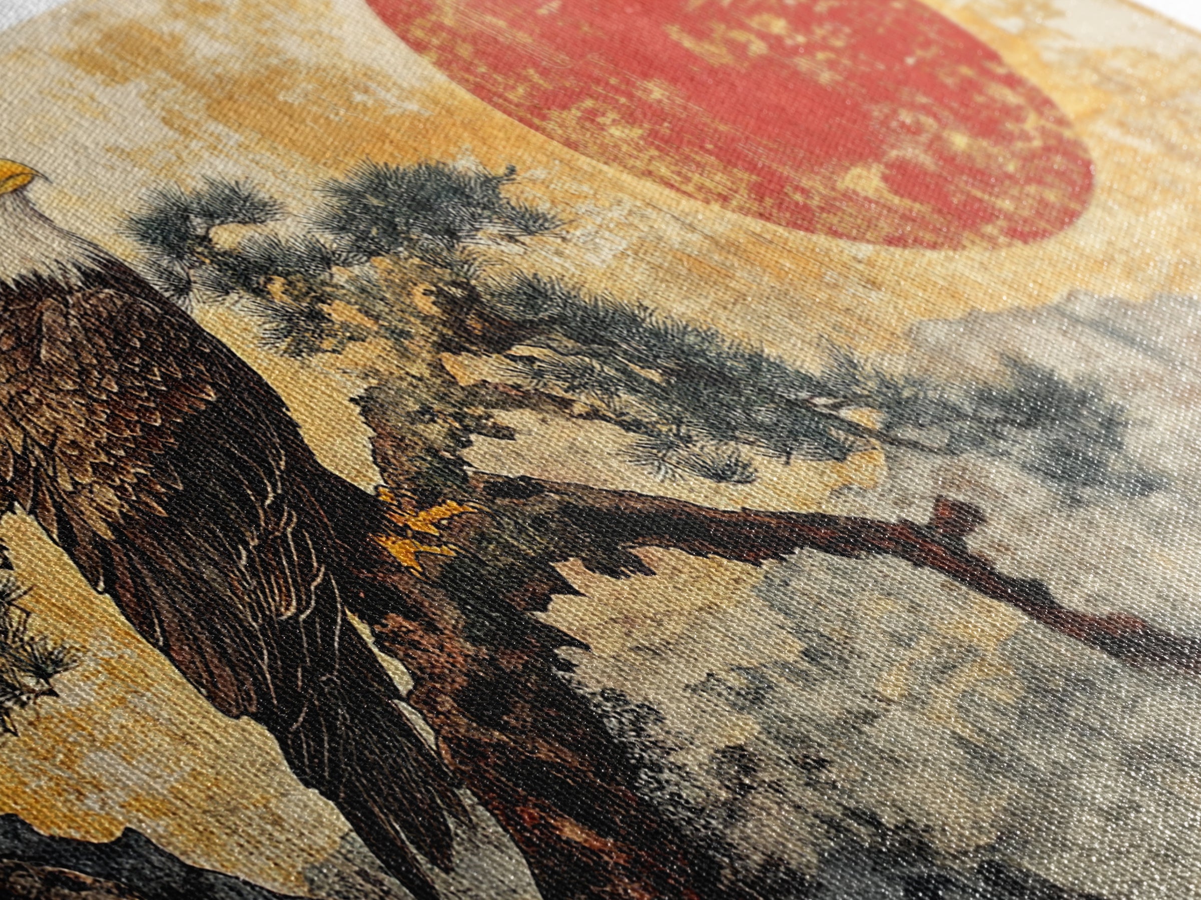 Bald Eagle On Pine Branch Wall Art, Japanese Wildlife Art Print, Rustic Nature Decor, Patriotic Living Room Canvas Print