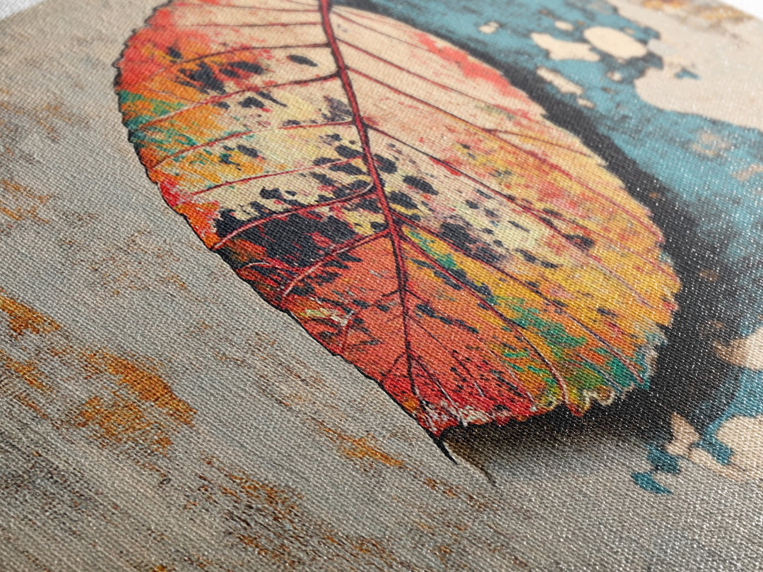 Autumn Leaf Canvas Print, Textured Botanical Wall Art, Rustic Nature Print, Earth Tone Living Room Decor, Bedroom Decor Gift