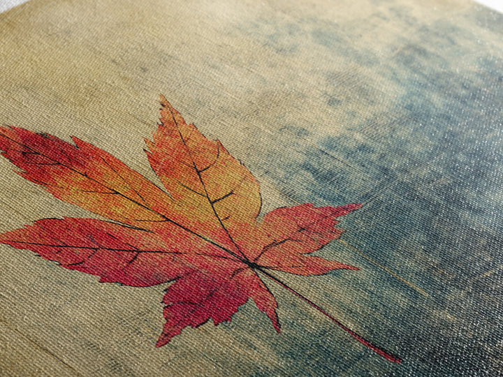 Red Maple Leaf On Textured Blue Background Canvas Print, Japanese Botanical Wall Art, Autumn Decor, Minimalist Nature Print