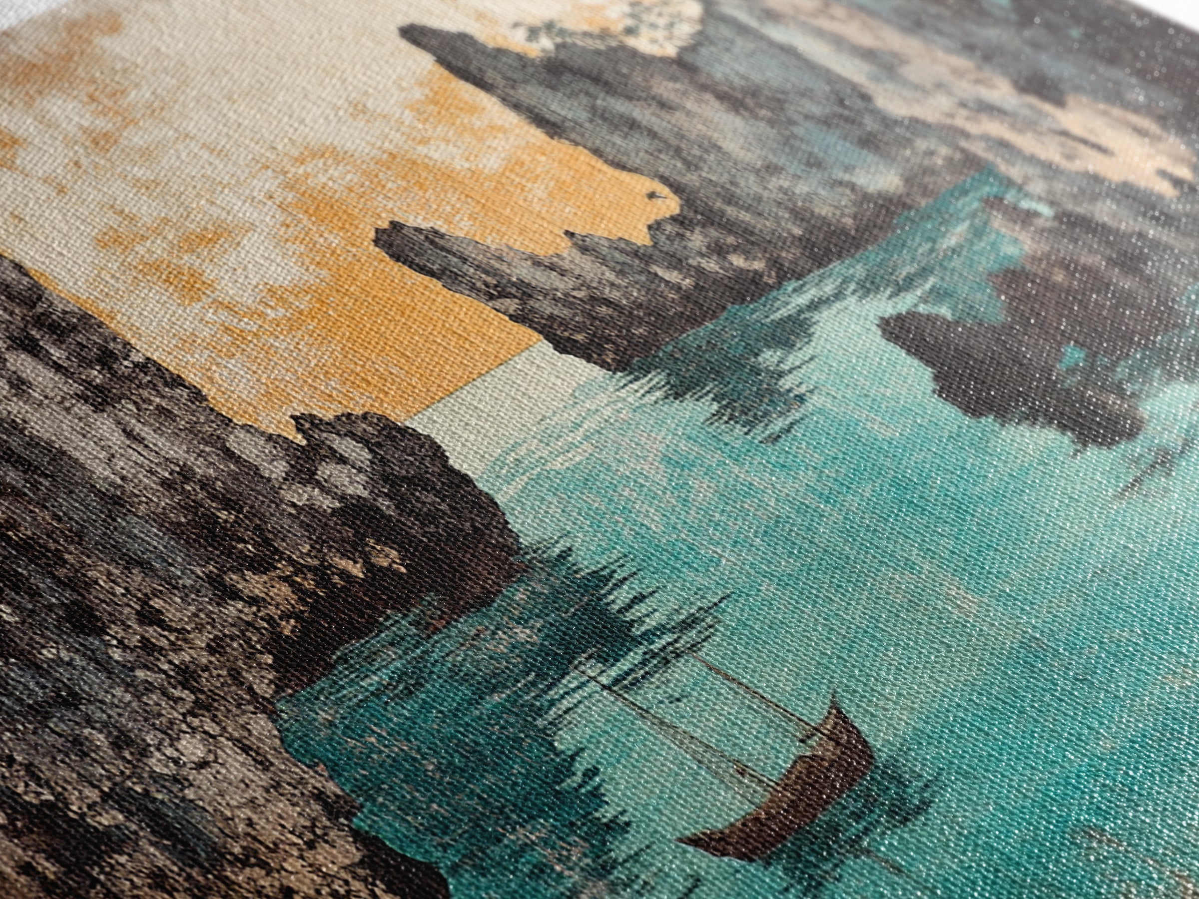 Turquoise Cove And Sailboat Wall Art, Japanese Seascape Print, Coastal Wall Decor, Panoramic Canvas Home Decor, Living Room Decor