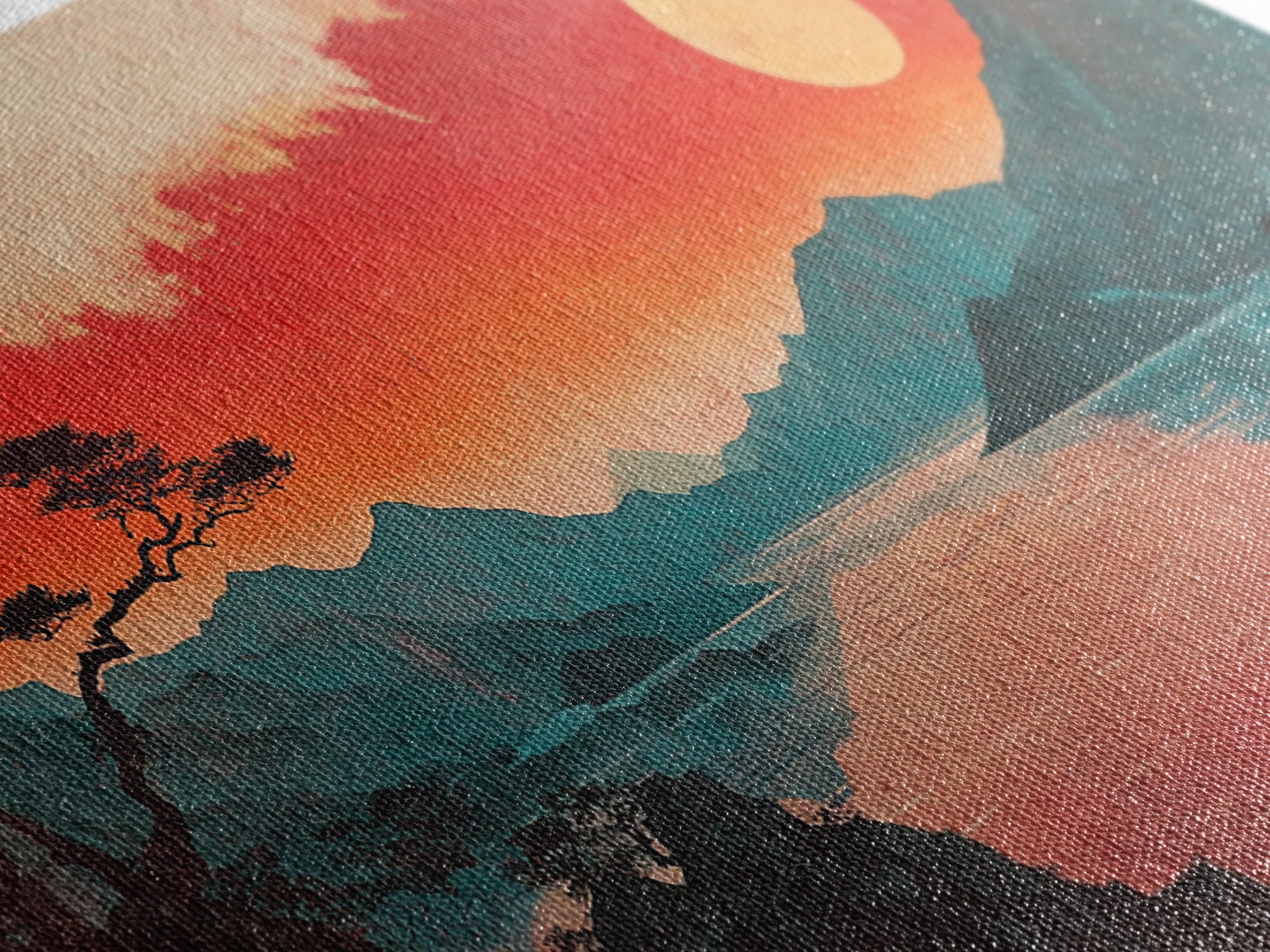Crimson Sunset Mountain Lake Canvas Print, Japanese Landscape Wall Art, Red Sky Decor, Panoramic Living Room Decor, Home Decor