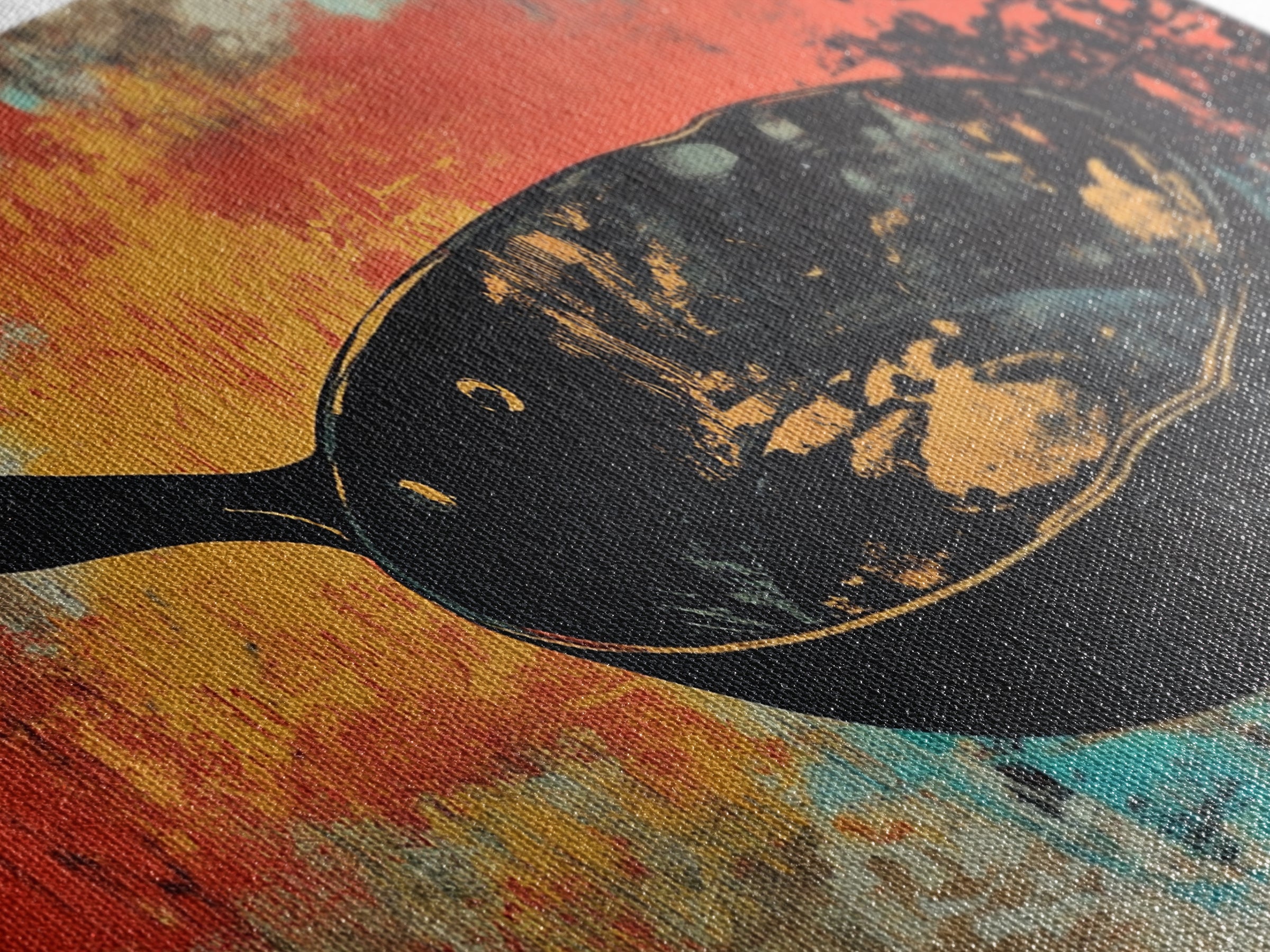 Black Wok Pan On Red Teal Background Wall Art, Kitchen Canvas Print, Rustic Food Decor, Dining Room Wall Decor Gift For Chef