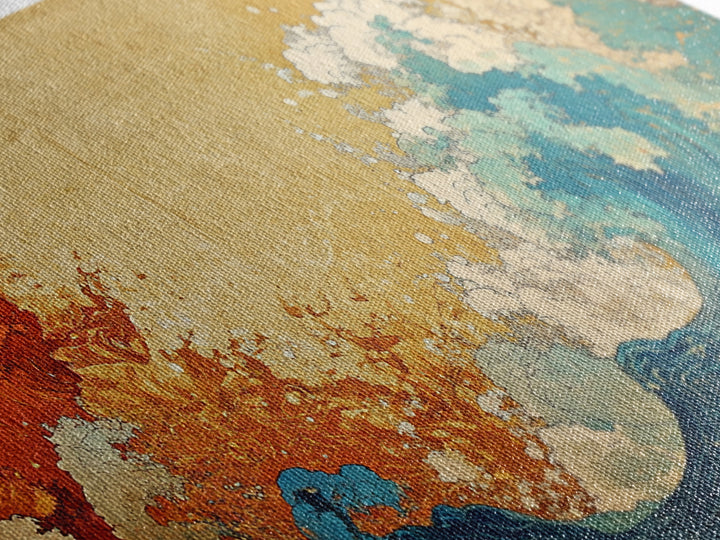 Fiery Orange And Blue Japanese Wave Canvas Print, Ocean Wall Art, Abstract Seascape For Coastal Home Decor And Living Room Decor