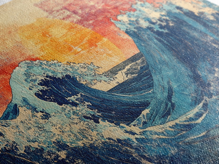 Sunset Ocean Waves, Japanese Seascape Canvas Print, Coastal Wall Art, Nautical Decor, Beach House Living Room Print, Housewarming Gift