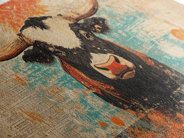 Bold Longhorn Cow Wall Art, Western Animal Canvas Print, Rustic Farmhouse Decor, Southwest Living Room Wall Decor Gift Idea