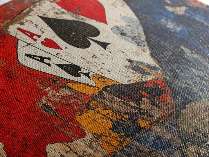 Grunge Ace Playing Cards Wall Art, Retro Poker Canvas Print, Game Room Decor For Man Cave, Casino Gift For Him Housewarming