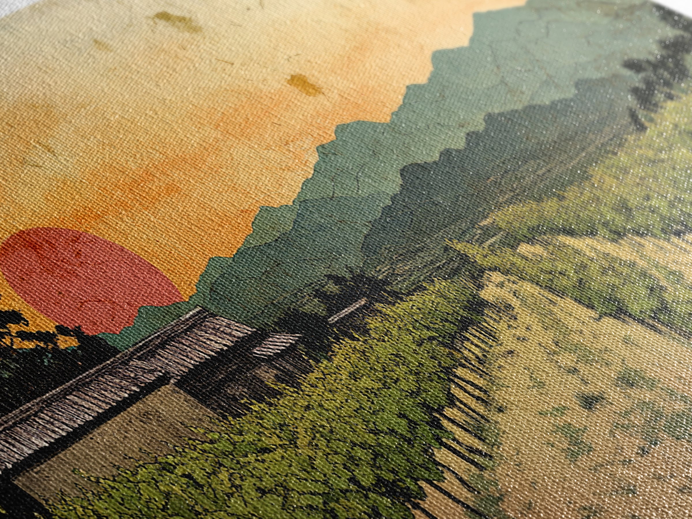 Sunset Vineyard Rows And Mountains Canvas Print, Winery Wall Art, Wine Country Decor, Rustic Landscape Art For Dining Room