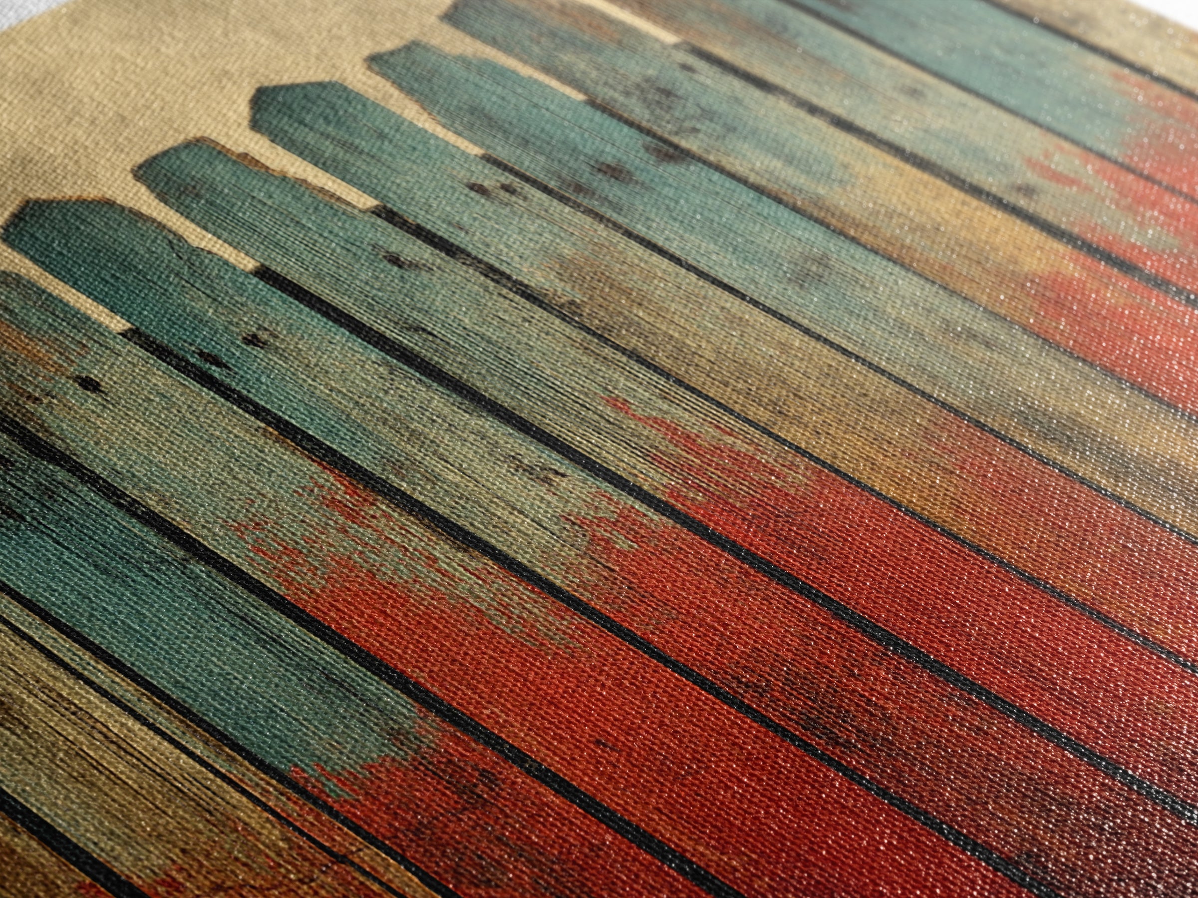 Weathered Teal And Red Wood Fence Canvas Print, Rustic Wall Art, Abstract Farmhouse Decor, Bold Country Wall Decor, Home Decor
