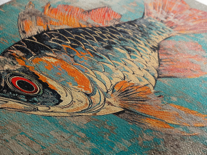 Orange And Teal Koi Fish Canvas Print, Japanese Wall Art, Coastal Animal Art, Vibrant Ocean Decor, Marine Life Print, Gift