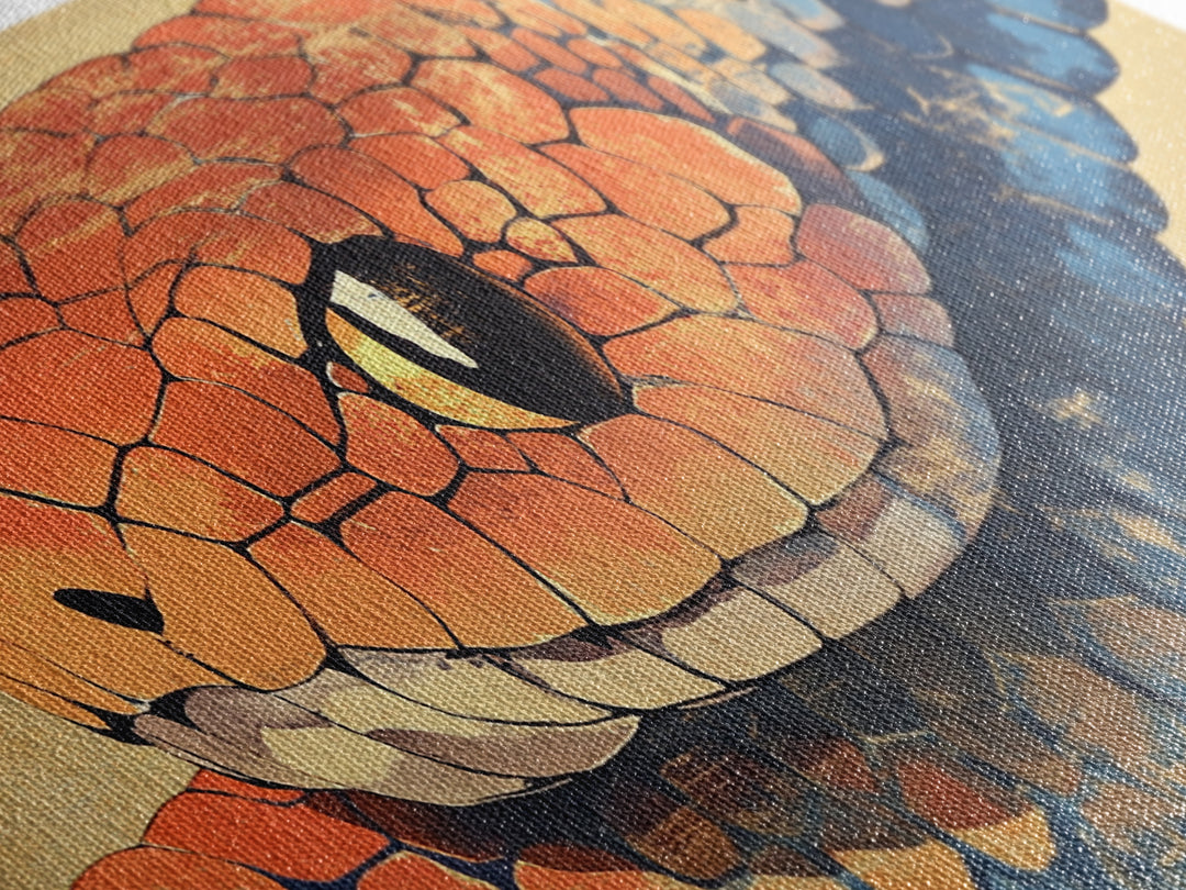 Orange And Blue Snake Closeup Framed Canvas Print, Reptile Wall Art, Wildlife Art, Bold Nature Decor, Masculine Home Decor