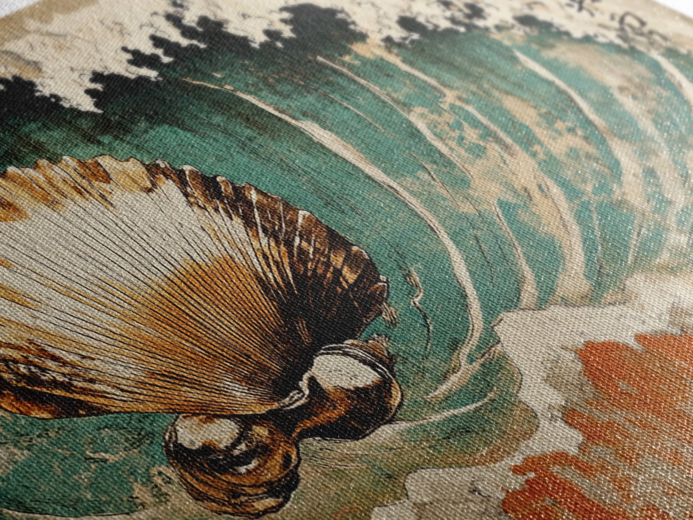 Scallop Shell In Crashing Wave Canvas Print, Japanese Coastal Wall Art, Nautical Ocean Decor, Seashell Art Print, Beach House Decor