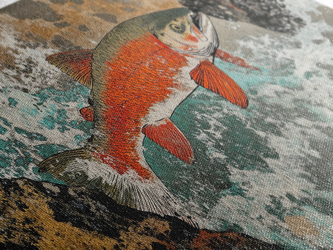 Red River Fish Among Rocks Framed Canvas Print, Japanese Gyotaku Wall Art, Nautical Wildlife Decor, Angler Lake House Gift