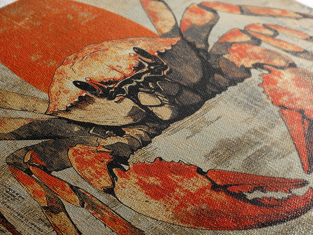 Bold Red Crab Canvas Print, Coastal Kitchen Wall Art, Seafood Wall Decor, Nautical Home Decor, Ocean Animal Art Print, Gift