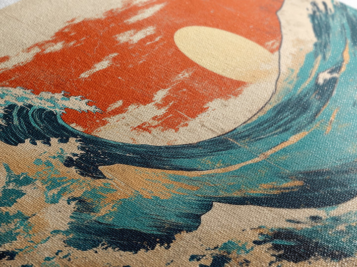 Japanese Great Wave Canvas Print, Red Sunset Ocean Wall Art, Ukiyo E Inspired Seascape, Coastal Living Room Decor, Home Decor