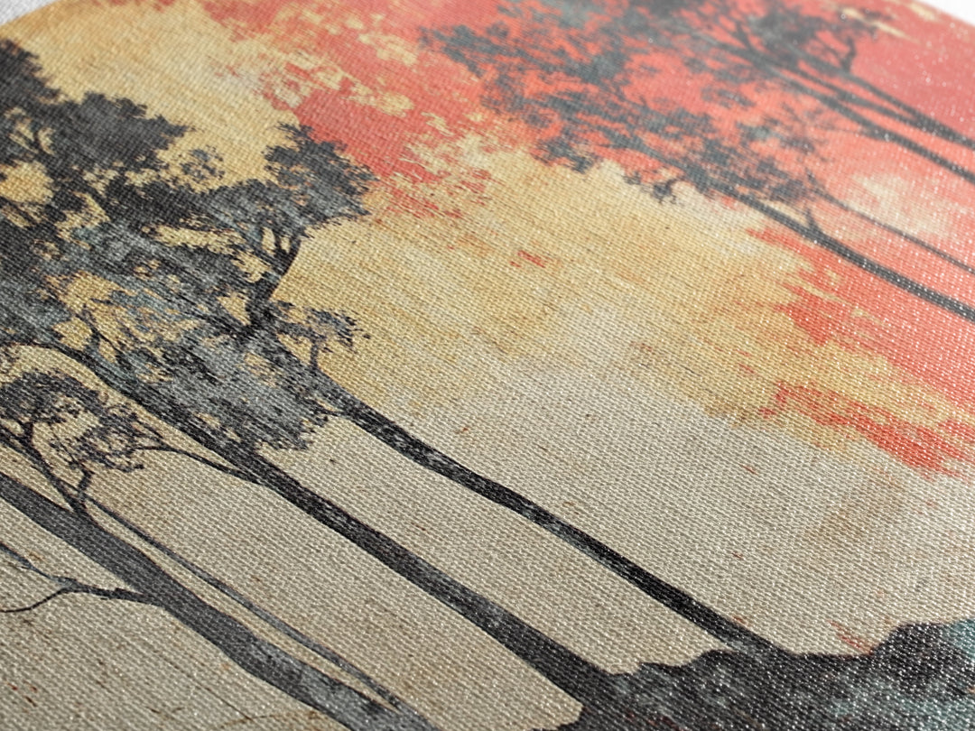 Silhouette Trees With Red Sky Wall Art, Abstract Landscape Canvas Print, Modern Rustic Decor, Wide Horizontal Wall Art Print