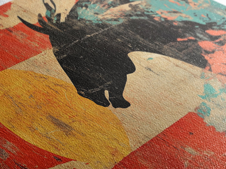 Black Wild Horse Silhouette With Red Sun Wall Art, Western Abstract Canvas Print, Rustic Cowboy Decor For Living Room Gift
