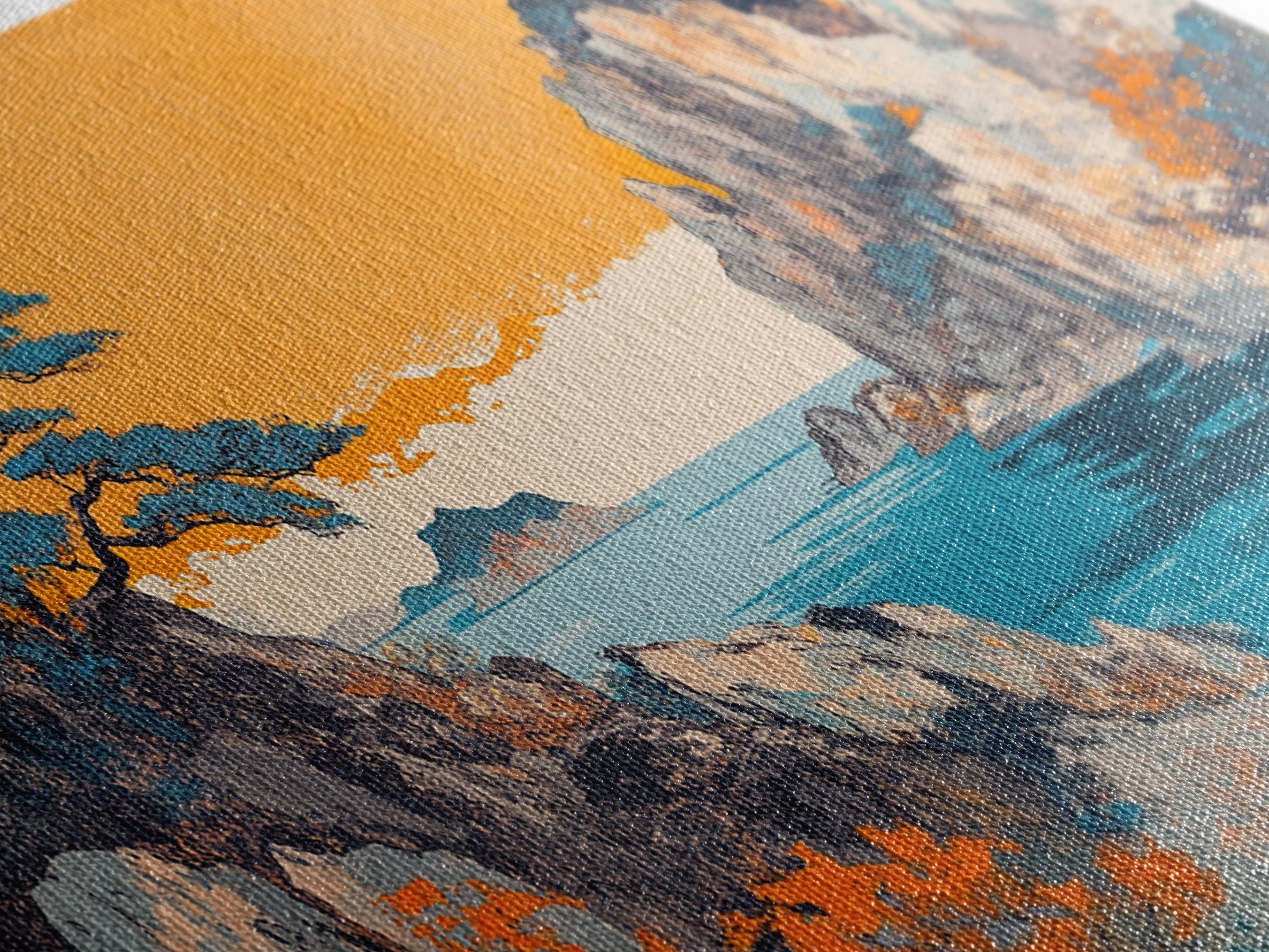 Orange Sky Rocky Coast Canvas Print, Japanese Seascape Wall Art, Coastal Landscape, Beach House Living Room Decor, Above Sofa Decor